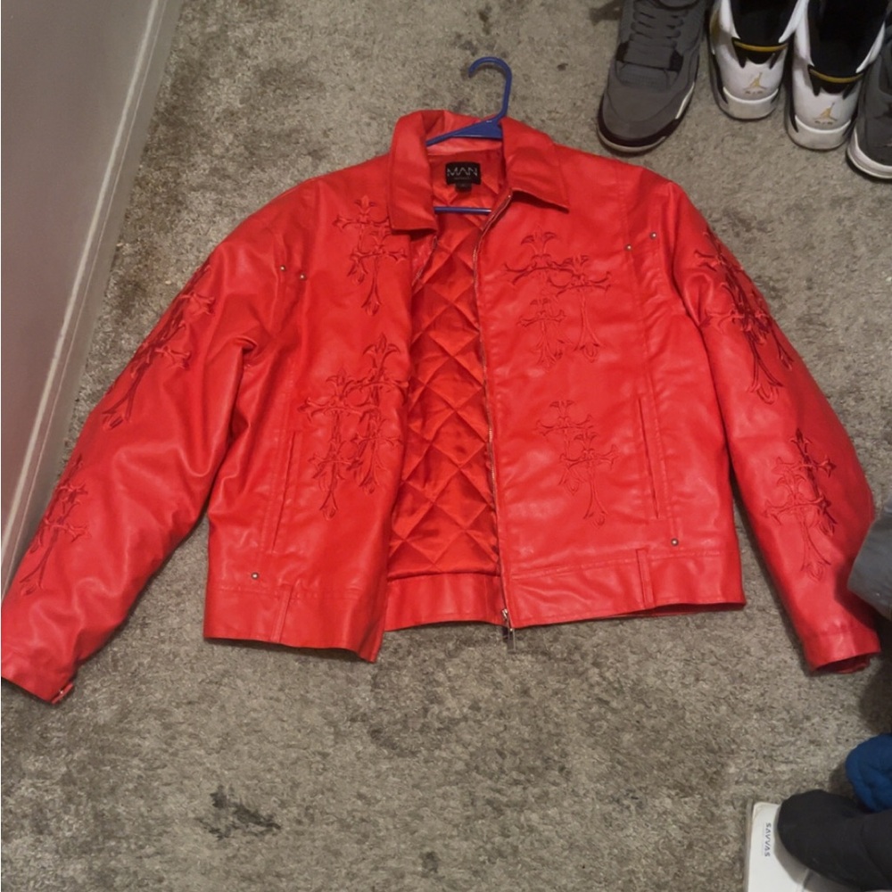 Red leather jacket for men or women.